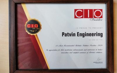 CIO insider's certificate to patvin for 10 most recommended robotics solution providers 2020.